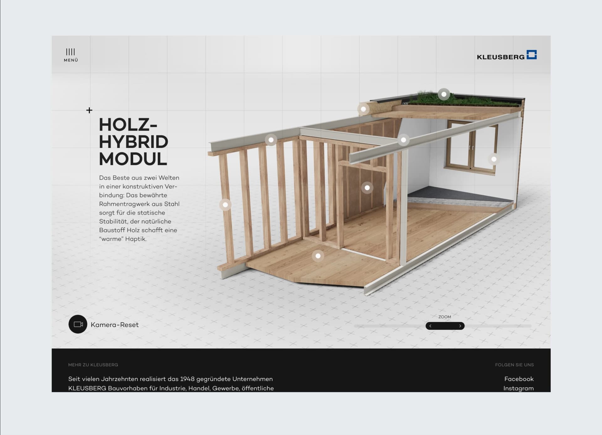 Bild von der Schulbaukasten-Website: Holz-Hybrid-Modul von Kleusberg: Stabile Stahlkonstruktion mit warmer Holzoptik.