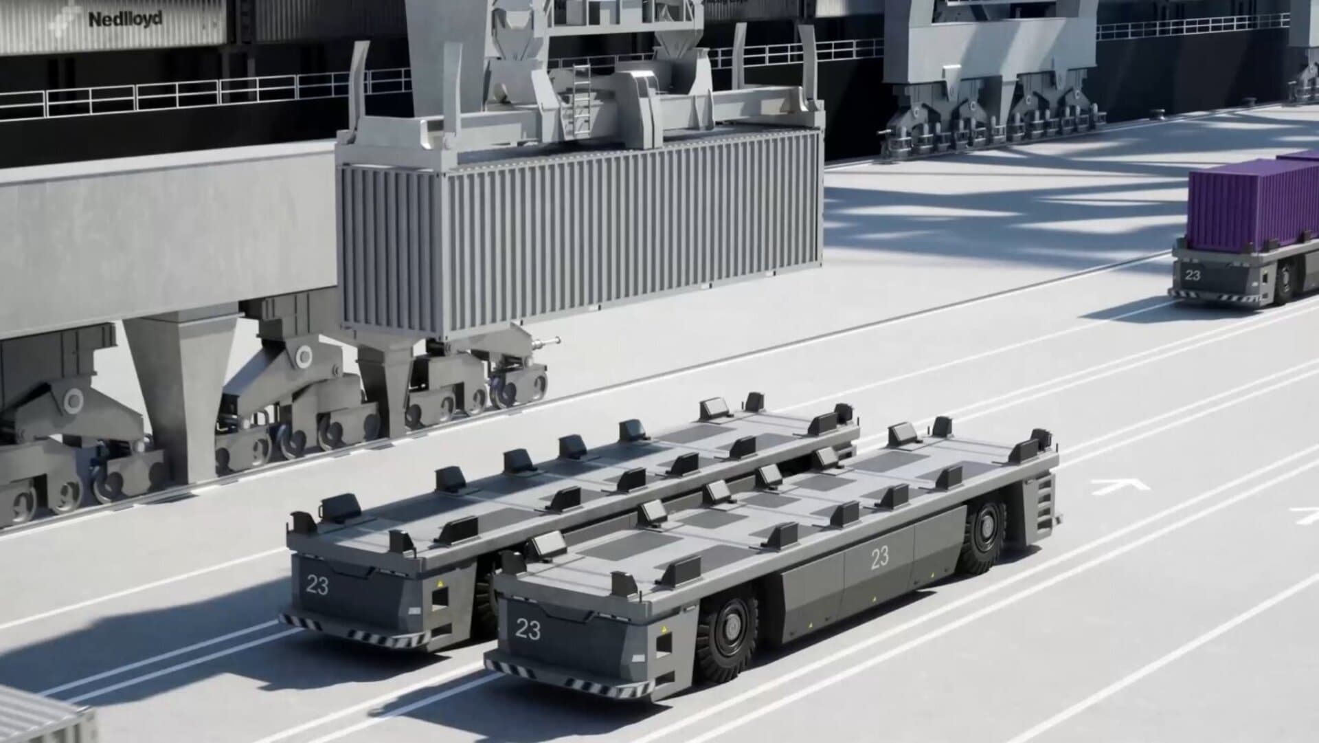 3D-Container-Landschaft in einem Hafen.