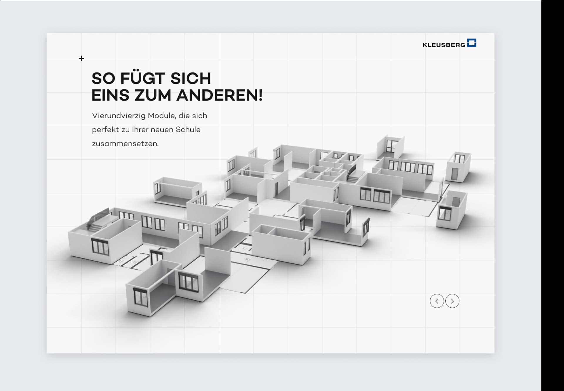 Bild von der Schulbaukasten-Website: Modulare Gebäude in 3D-Ansicht, optimal für Schulbauprojekte.