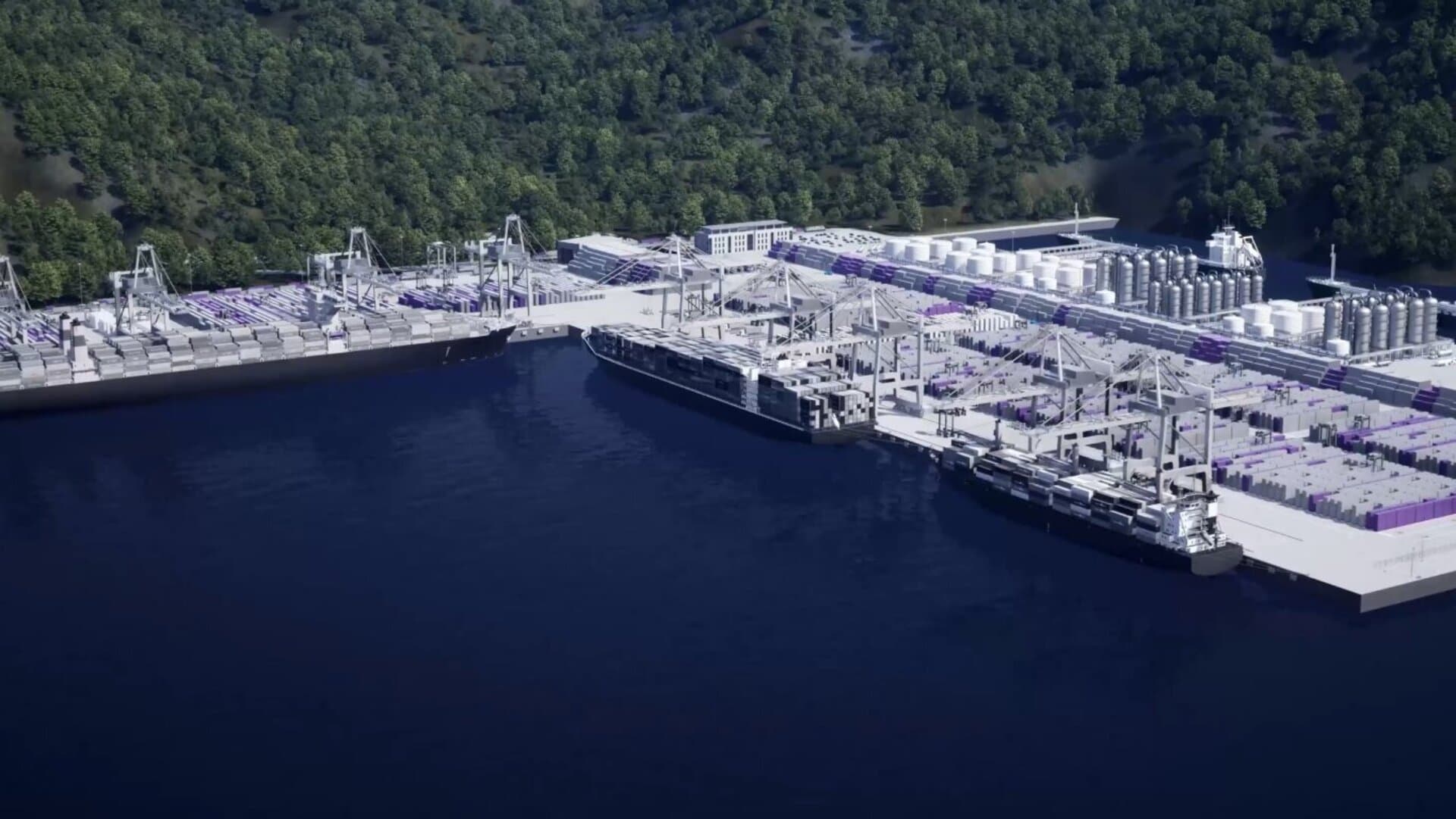 3D-Hafenlandschaft von oben, hergestellt von der Digitalagentur reaze.