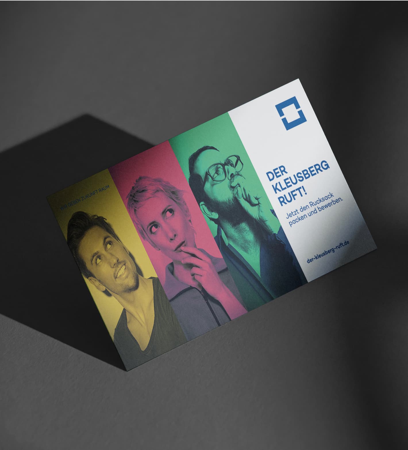 Flyer im auffälligen Design für die Kampagne "Der Kleusberg ruft."