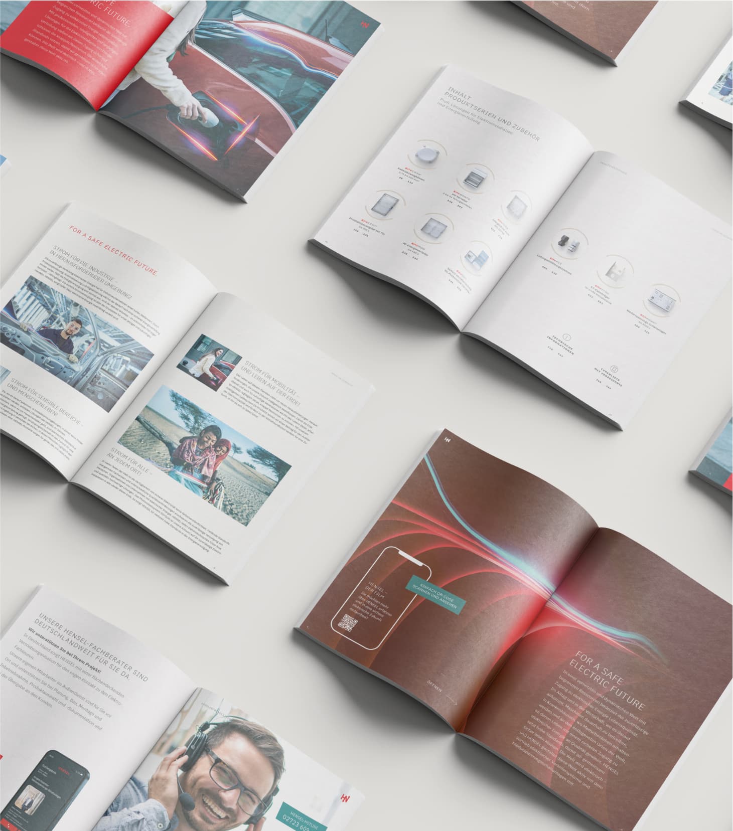 Einblick in Broschüren für den Kunden Hensel.